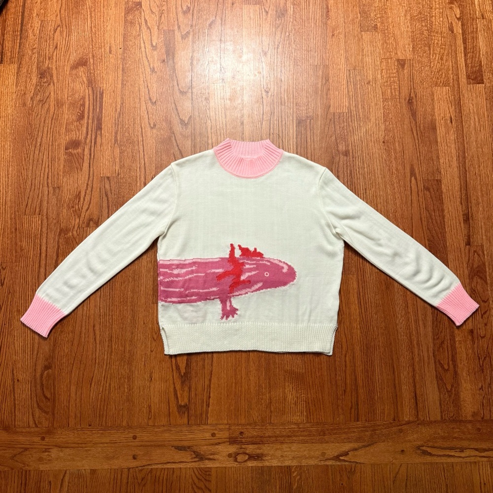 Mairos Pachi white and pink Axolotl sweater size M